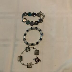 Handcrafted Blue and Gray Beaded Bracelet Set - Women Jewelry